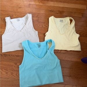 Women's Ribbed Tank Top Set - White, Yellow, and Blue BUNDLE